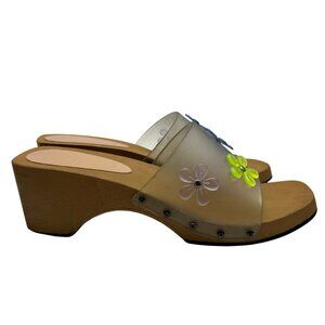 Y2K Chunky Funky Clear Jelly Floral Beige Heel Slides Women's Size 11